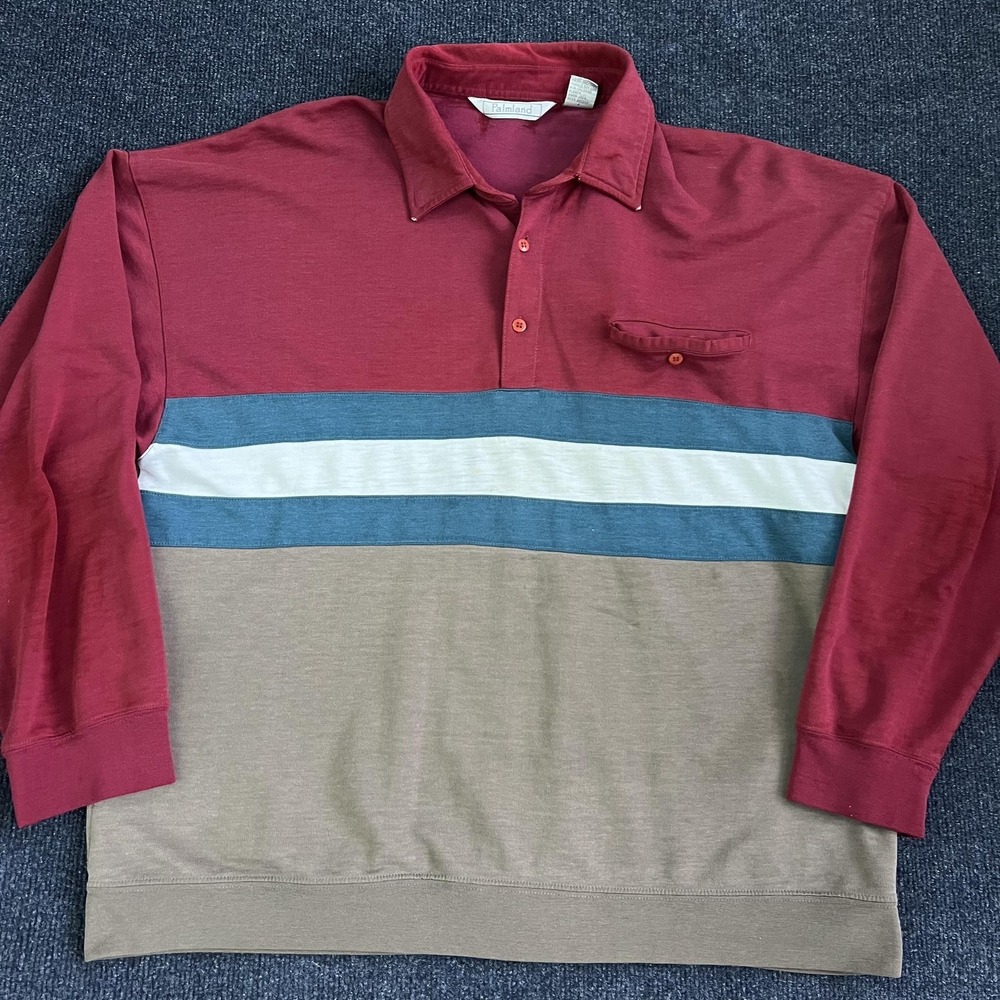 Vintage Palmland Polo Shirt Mens XL Multicolor Colorblock Long Sleeve Rugby